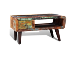 Mesa De Centro Com Borda Curva E 1 Gaveta, Madeira Reciclada Lovely Home