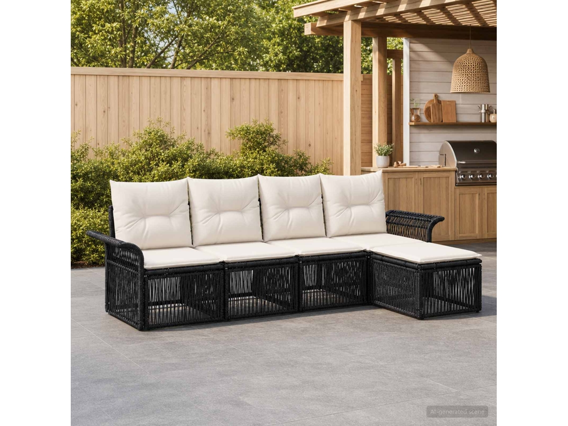 Vidaxl Conjunto De Sofá De Jardim 5 Unid. Preto Vime Pe