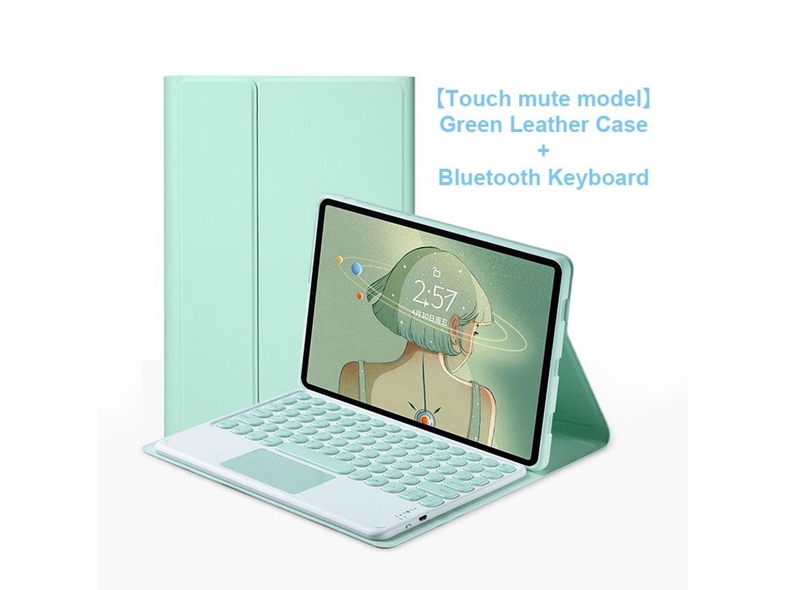 Capa Com Teclado Para Tablet Lurelia, Compatível Com Lenovo Xiaoxin Pad Pro 12,6", Design Redondo, Verde Fresco, Teclado Bluetooth