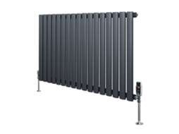 Radiador Oval De Coluna Única 600x1020 Mm - Cinza Antracite, 970w, Aço Carbono, Válvulas Termostáticas Cromadas,