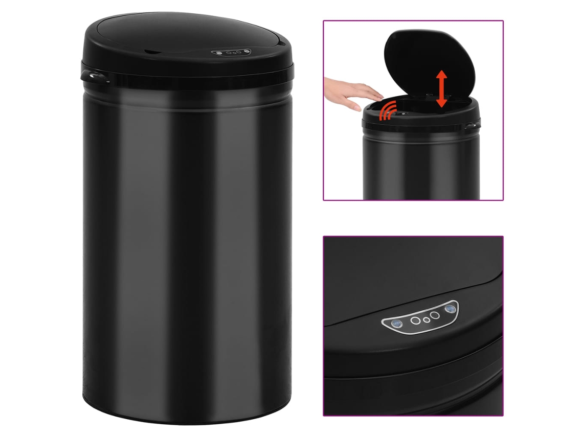Vidaxl Caixote Do Lixo Com Sensor Automático 40 L Aço Carbono Preto
