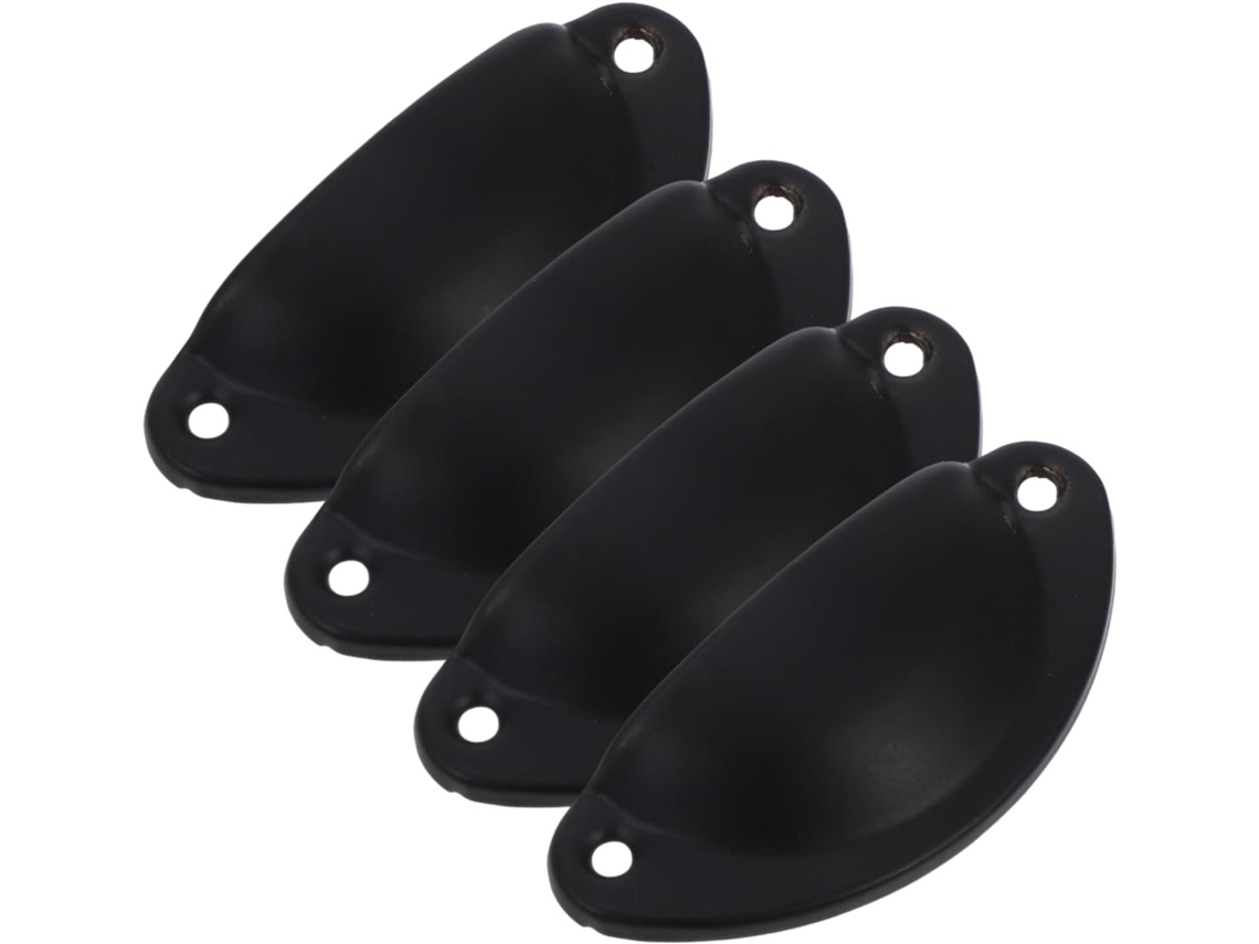 Conjunto De 4 Puxadores Modernos Em Ferro Com Formato Concha Preta Para Cômoda, Guarda Roupa E Armário Possuem Pegada