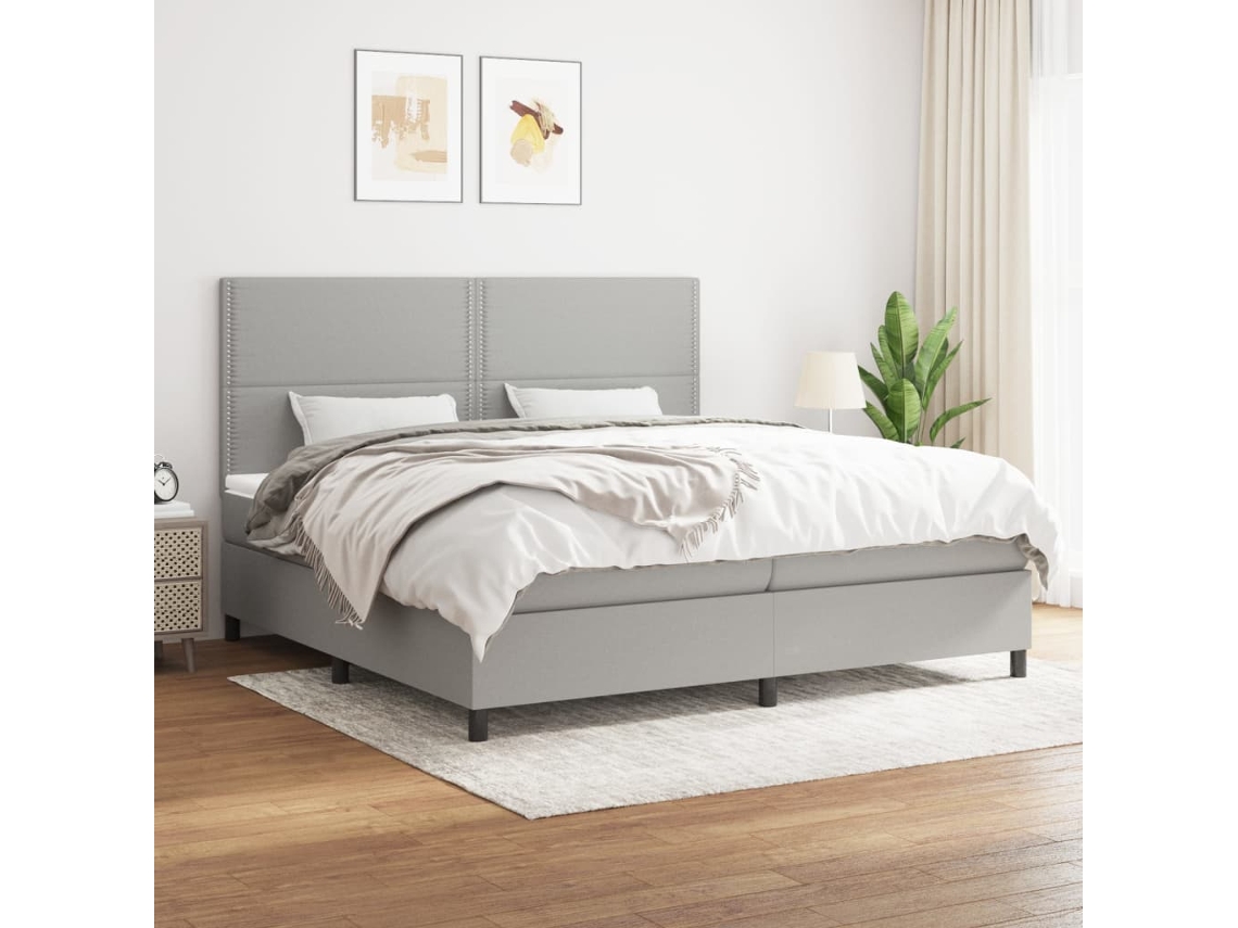Vidaxl Cama Com Molas/colchão 200x200 Cm Tecido Cinza-claro
