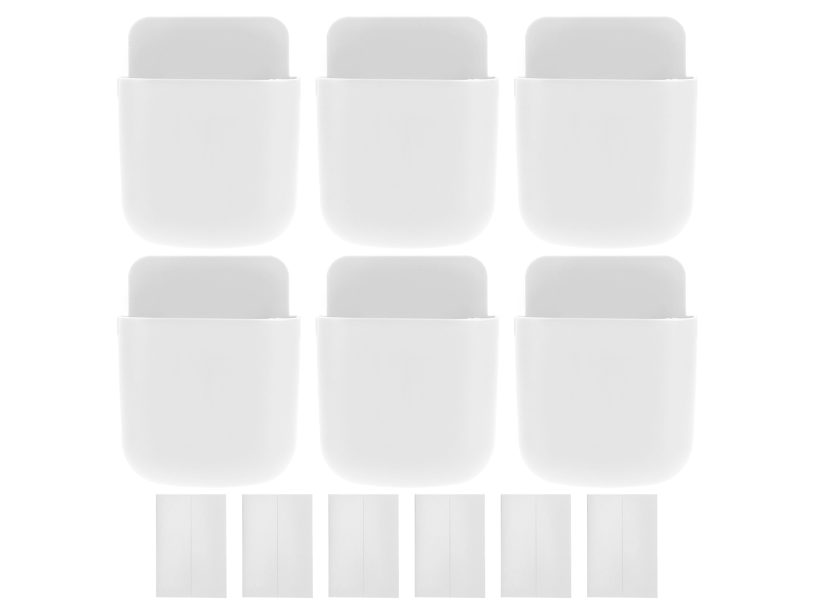 Primerox 6 Suportes de Controle Remoto Parede Autoadesivo com Porta de Carregamento para Celular Branco