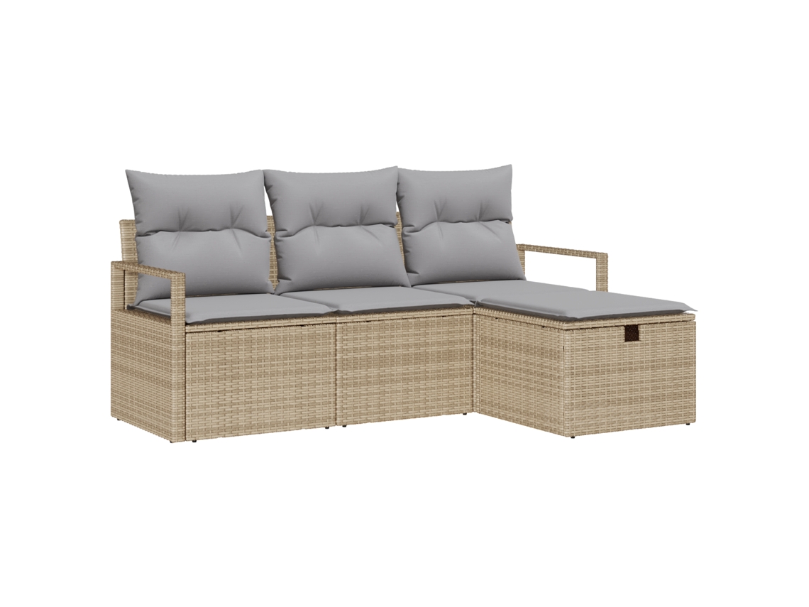 Conjunto 4 Móveis De Jardim Vidaxl Bege Vime Pe (175 X 117 X 85 Cm)