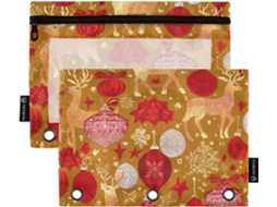 Pastas Com 3 Furos Para De Sino, Pacote Com 2 Unidades, Para Uso Escolar, Estampa De Rena Natalina Vermelha E Dourada