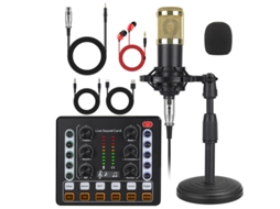 Kit De Microfone Eifson M8 Com Misturador 6 Botões, Microfone E Base Redonda - Dourado