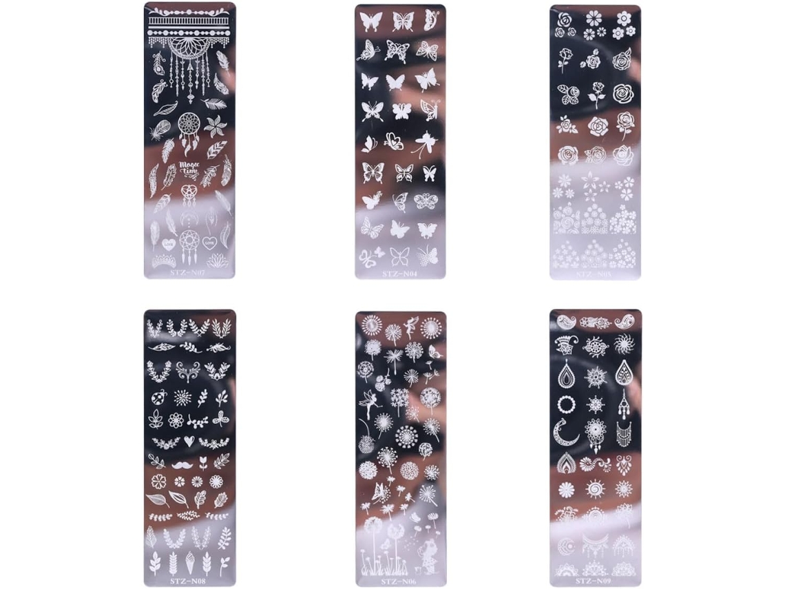 Conjunto De 6 Placas De Aço Inoxidável Fáceis De Usar Para Estampar, Com Desenhos E Flores.