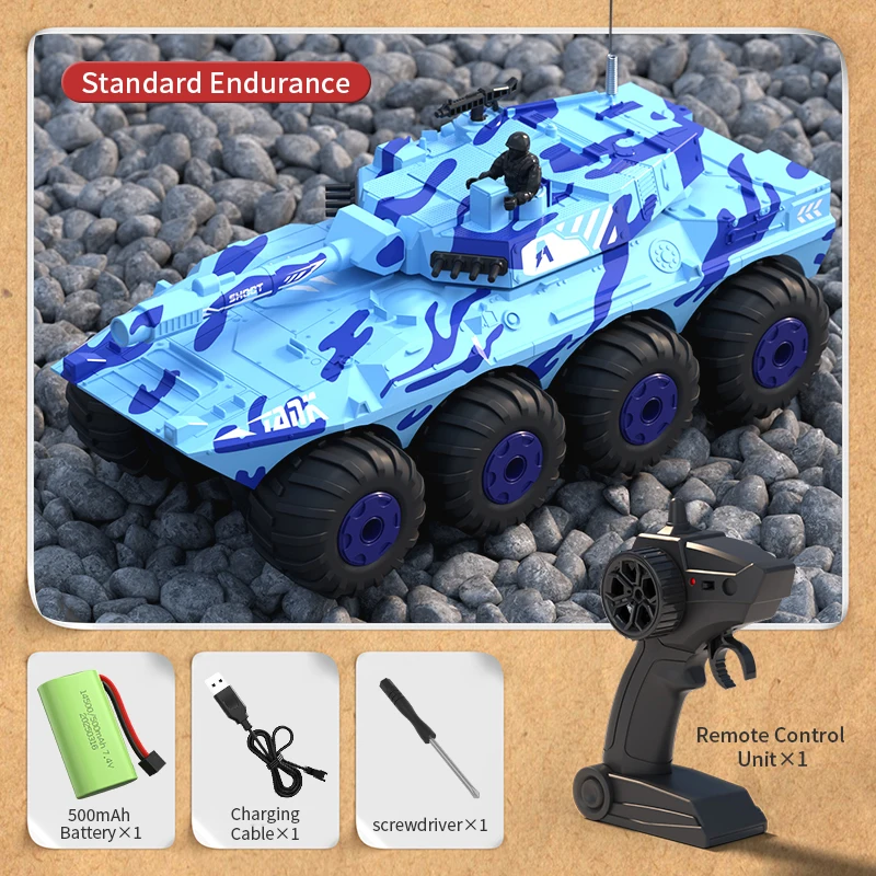 Carro de Controle Remoto com Modos Aquático e Terrestre, Tanque/veículo Blindado de Controle Remoto em Escala 1/32, Modelo Sem Fio MDUG (azul)