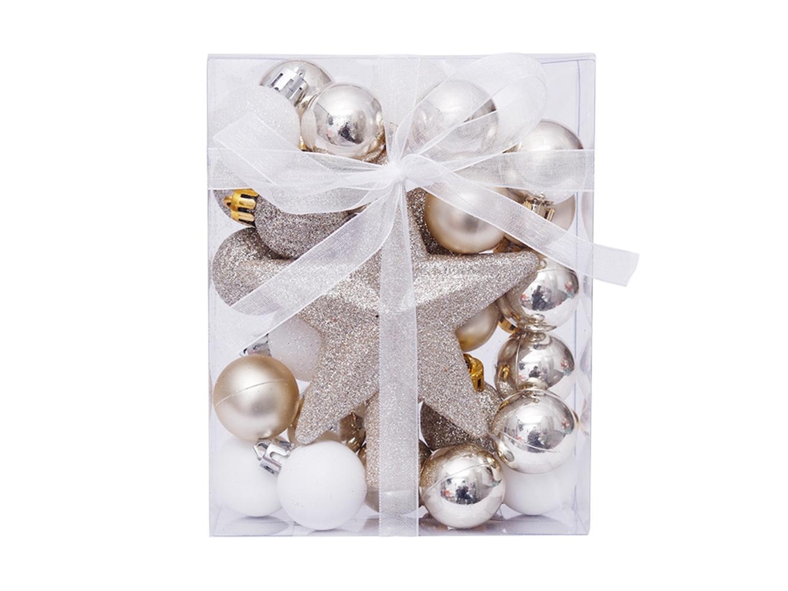 Conjunto De Bolas E Estrela Para Decoração De Árvore De Natal