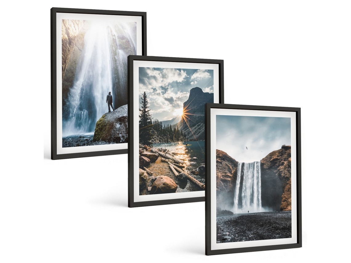 Quadros Decorativos Para Parede Cachoeiras, Montanhas, Paisagens, Natureza Moldura Preta Pinturas De Quarto Espelharte (3 Piezas De 40x60 Cm)