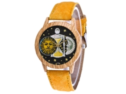Reloj De Cuarzo Unisex Con Correa De Jean Y Patrón De Sol Y Luna Zhoulianfa Amarillo