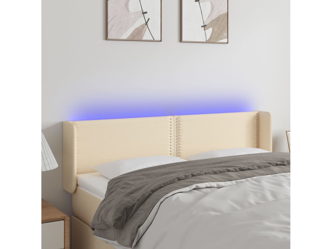 Vidaxl Cabeceira De Cama C/ Luzes Led Tecido 147x16x78/88 Cm Cor Creme