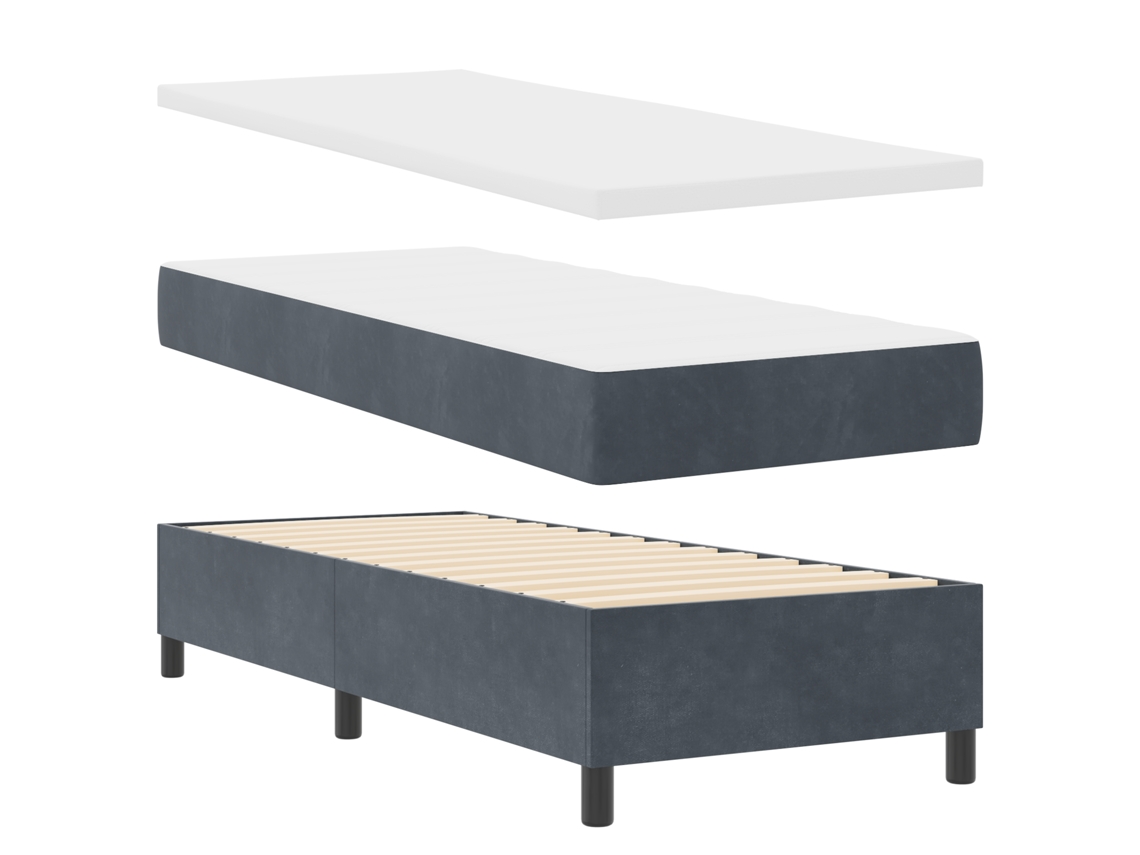 Cama Box Spring Com Colchão E Banco Cinza Escuro Vidaxl Veludo (80x200 Cm)