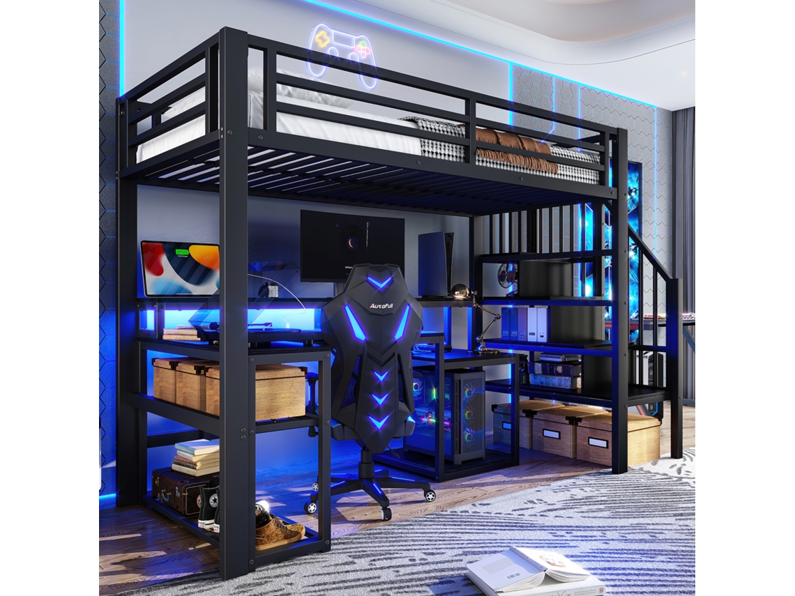 Cama Mótona 90x200cm, Preto, Led, Usb, Armazenamento (sem Colchão)-op