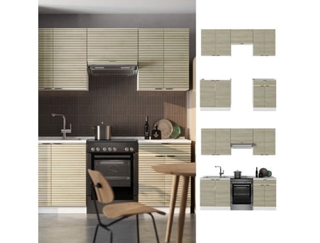 Cozinha Fame Line, 200cm Sem Bancada, Carvalho Lambril/branco, Branco, Vicco