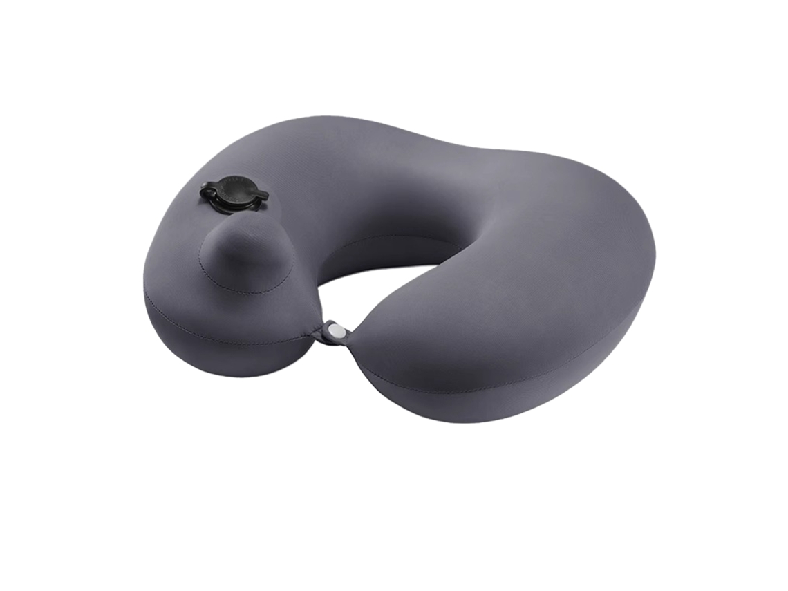 Travesseiro Cervical Inflável Portátil, Seda, para Voos, Carro e Trem, Cinza, AQUAFORGE