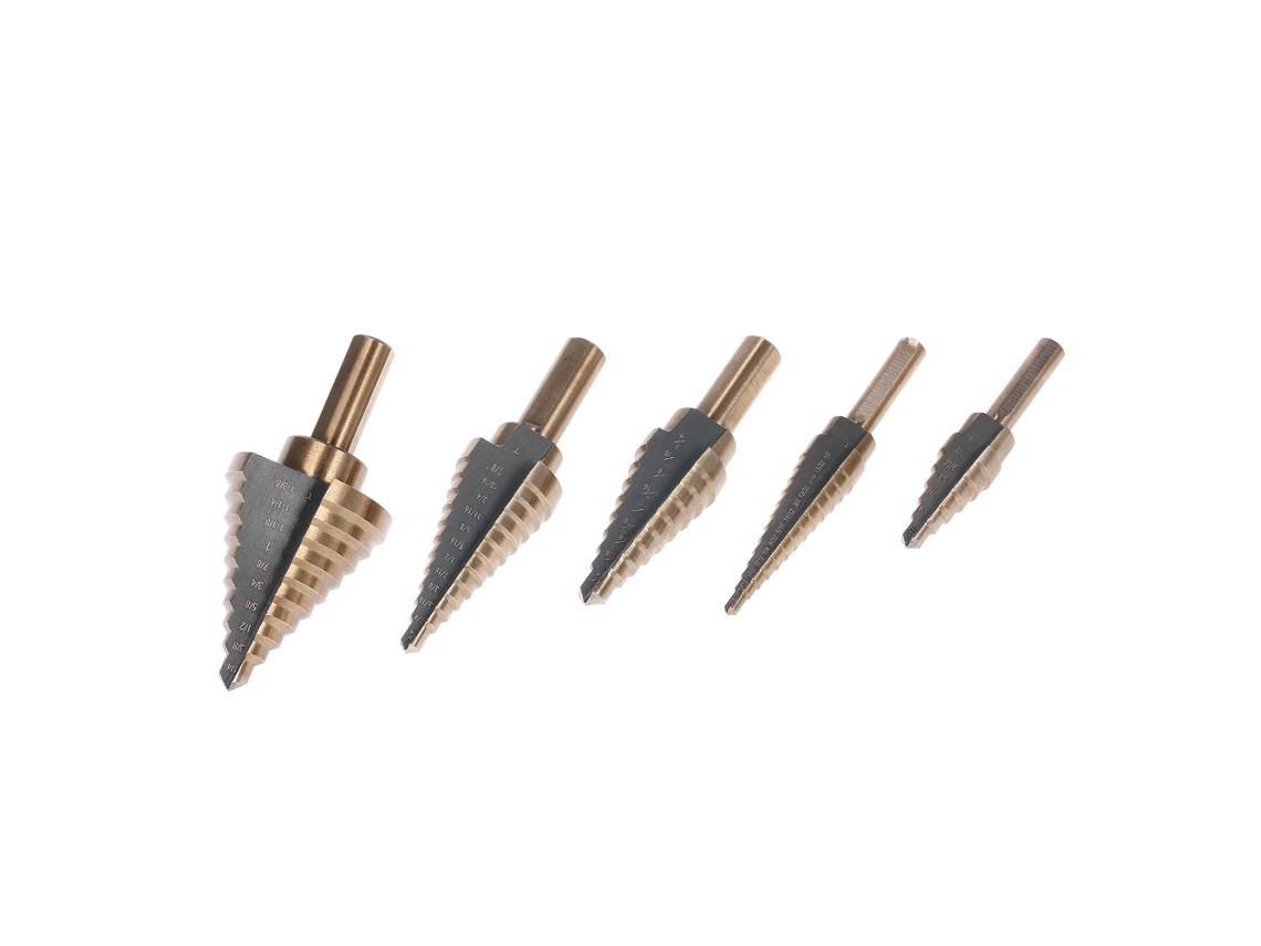 5pcs conjunto de brocas escalonadas HSS 4241 para perfuração em metal madeira com caixa de alumínio | S/MARCA