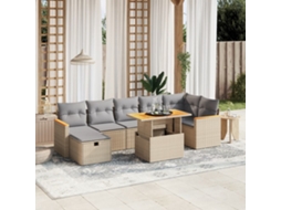 Vidaxl 8 Pcs Conjunto De Sofás P/ Jardim Com Almofadões Vime Pe Bege