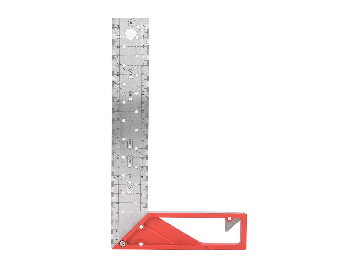 Régua De Carpintaria De Aço Inoxidável Quadrada 45°/90° Com Ângulos Múltiplos 25cm