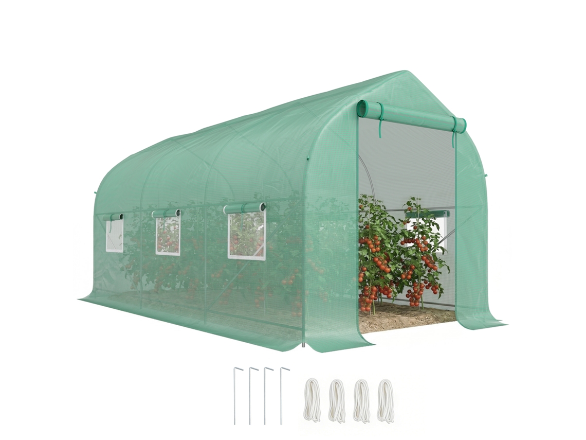 Estufa de Túnel Anti uv com 6 Janelas de Malha e Entrada Enrolável. em Metal e Pe. 4x2x2 M Verde Ge