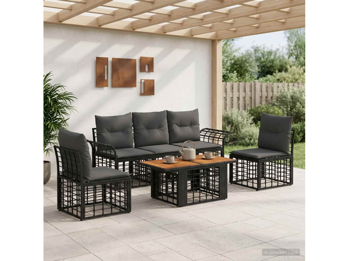Vidaxl Conjunto De Sofá De Jardim 6 Unid. Preto E Cinza Escuro Vime Pe