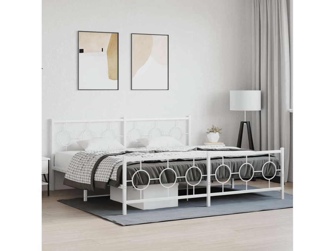 Estrutura De Cama Com Cabeceira E Pés 193x203 Cm Metal Branco