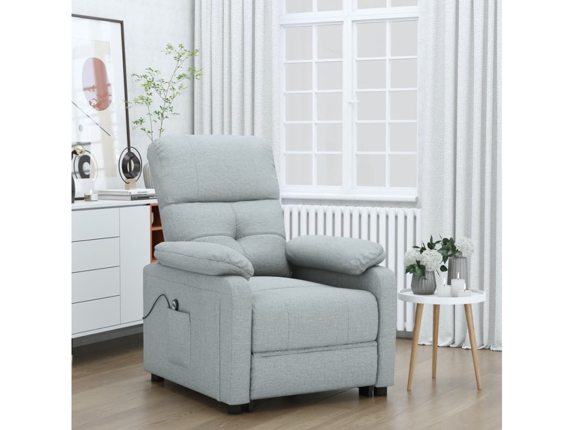 Vidaxl Poltrona Reclinável Elétrica Tecido Cinzento-claro