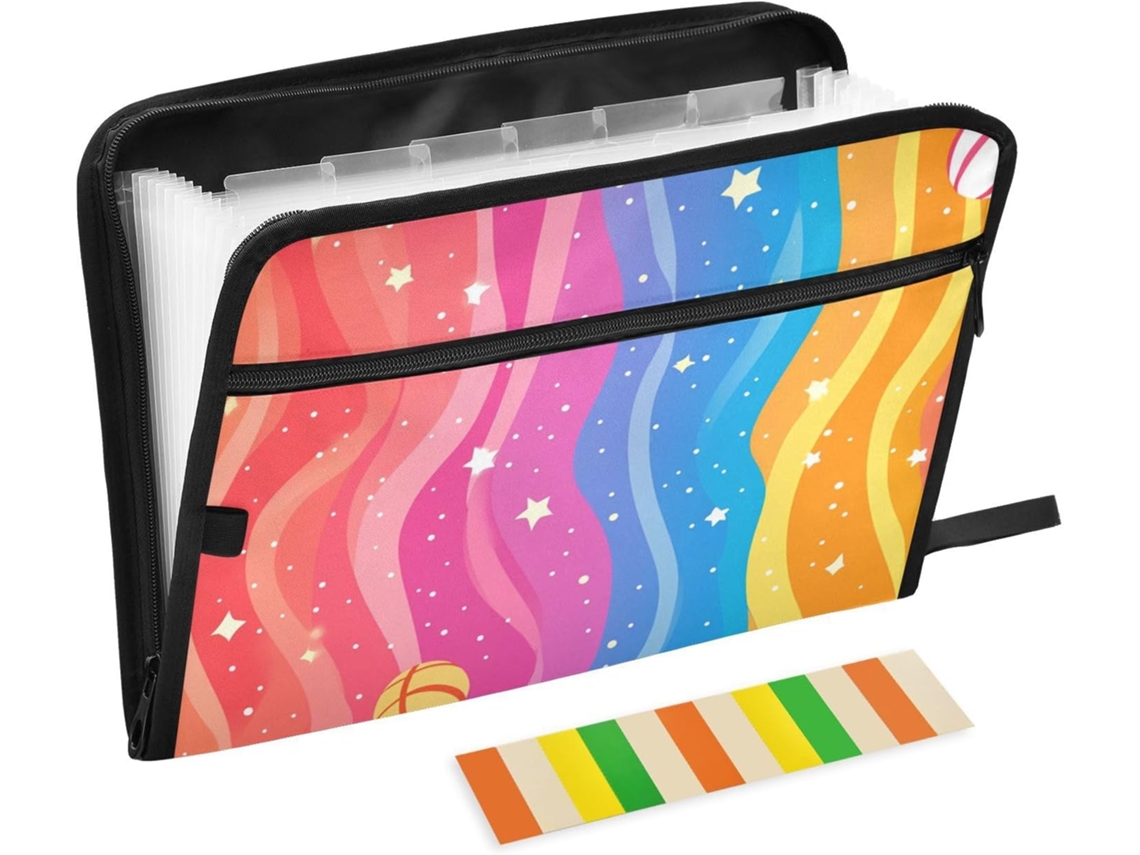Pasta Organizadora Material De Escritório, Com 13 Bolsos, Tamanho A4 E Carta, Com Fecho De Zíper, Estampa De