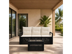 Vidaxl Conjunto De Sofá De Jardim 4 Pcs Preto Vime Pe