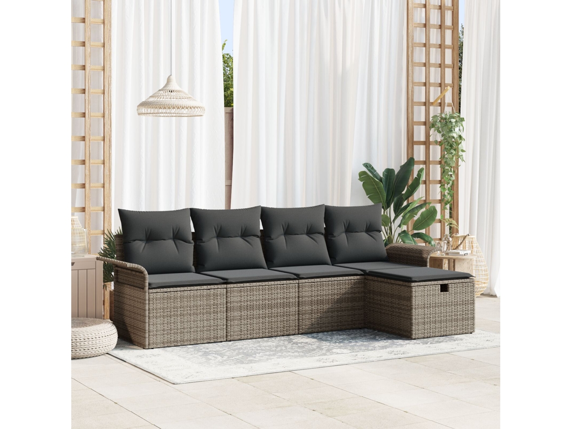 Conjunto De Sofá De Jardim De 5 Peças Com Almofadas Cinza De Rattan Wsd263465 Lovely Home