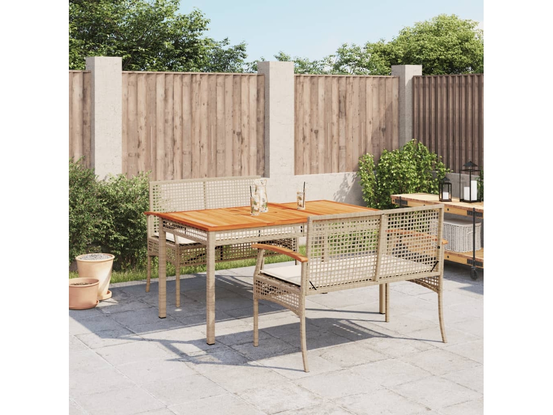 Conjunto 3 Peças Jantar P/ Jardim Com Almofadões Vime Pe Bege Dkd Home Decor