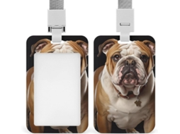 Suporte Crachá Bulldog Inglês Com Cordão, Suporte Crachá Engraçado, Suporte Vertical Protetor para Cartões