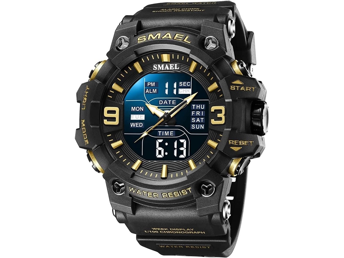 Lurelia Relógio Digital Desportivo, Visor Digital, Led, Cronómetro, Alarme, Data/calendário, 12/24h, Luminoso, Duplo Fuso/mostrador, Resina, Preto