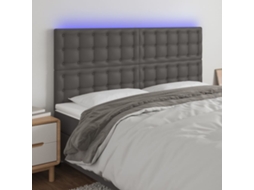 Vidaxl Cabeceira Cama C/ Led 200x5x118/88cm Couro Artificial Cinzento