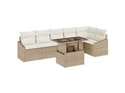 Conjunto 7 Conjunto De Móveis De Jardim Vidaxl Bege Vime Pe (100 X 55 X 73 Cm)