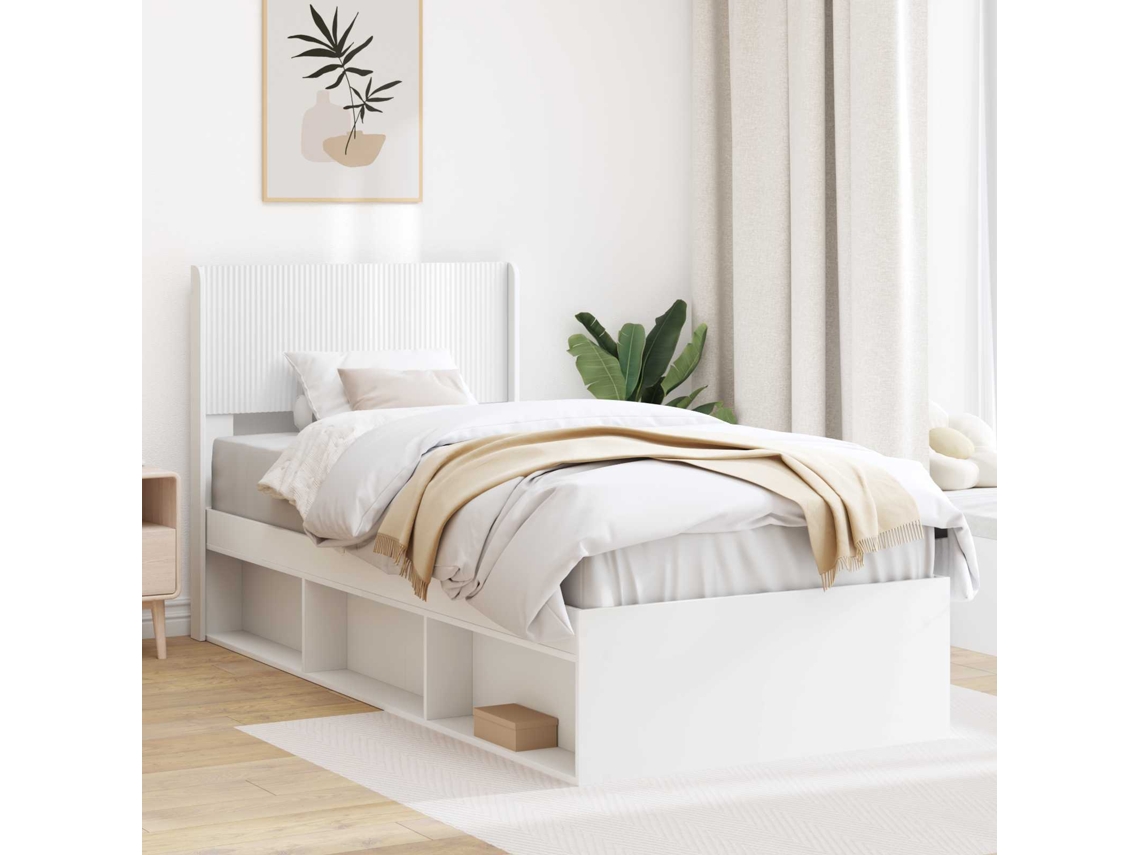 Vidaxl Estrutura de Cama com Armazenamento e Cabeceira Branco