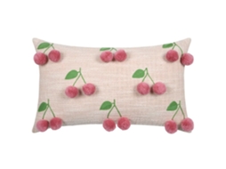 Coussin Com Cerejas Em Relevo Pompons Bege 30x50 Cm