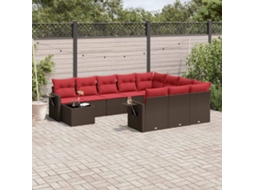 Vidaxl Conjunto De Sofá De Jardim Com 11 Peças E Almofadas Em Rattan Sintético Marrom