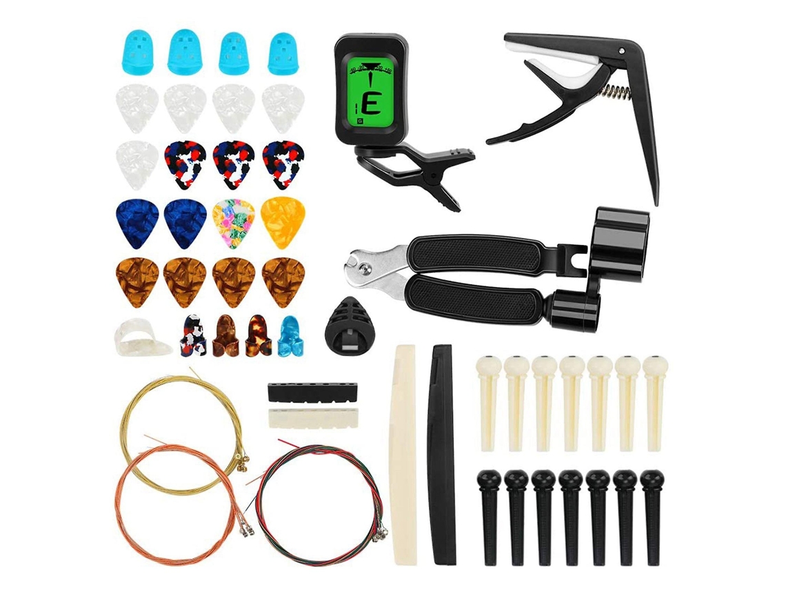 Conjunto De 65 Peças De Acessórios Para Guitarra Com Cordas, Afinador, Capo, Palheta, Porta Palheta E Palheta De Polegar Dbren Aquaforge