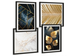 Composição De Quadros Folhas Estilosas E Geometria Espelharte (4 Peças)
