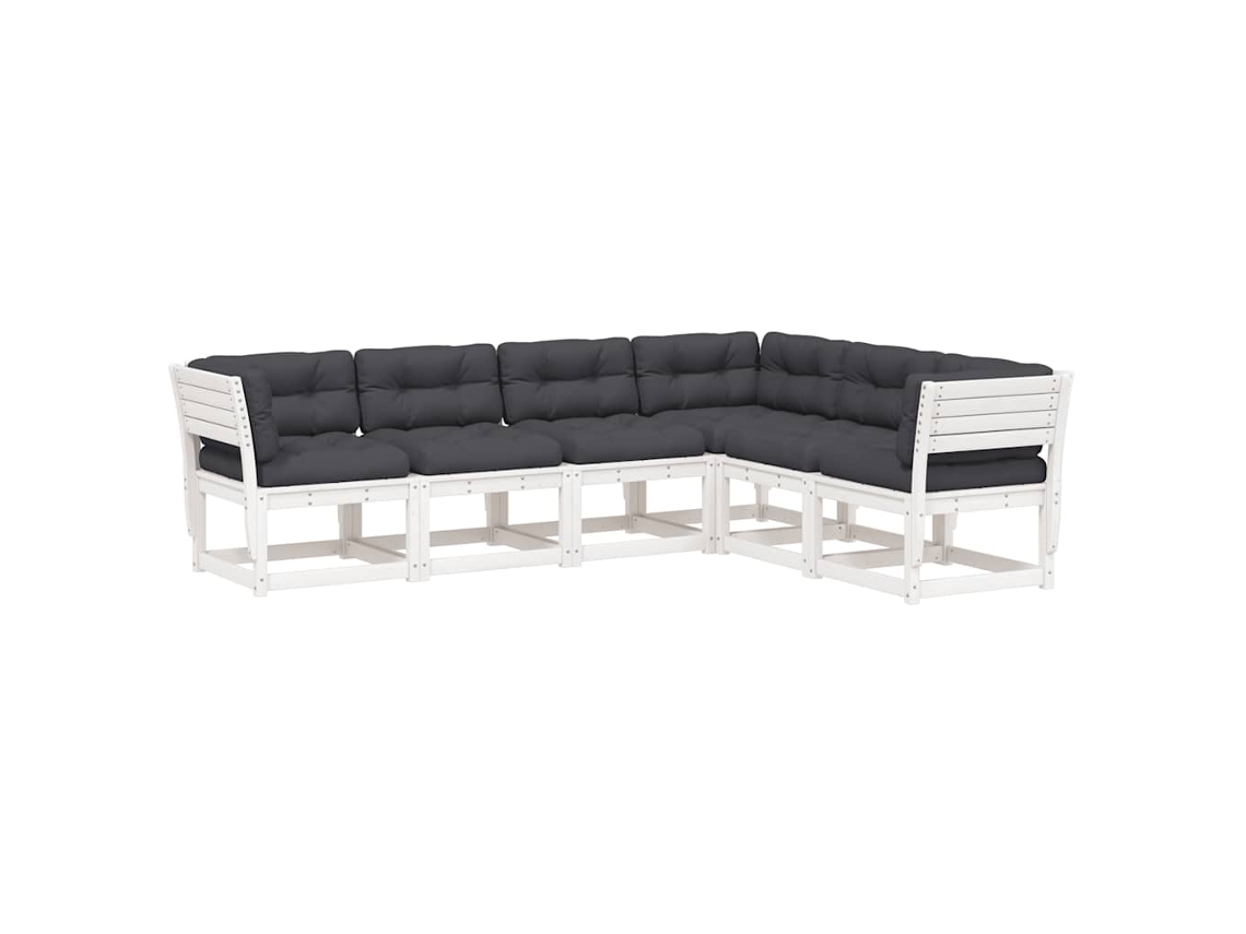 Conjunto de 6 Sofás de Jardim com Almofadões Pinho Maciço Branco MAISON EXCLUSIVE (6 pcs)