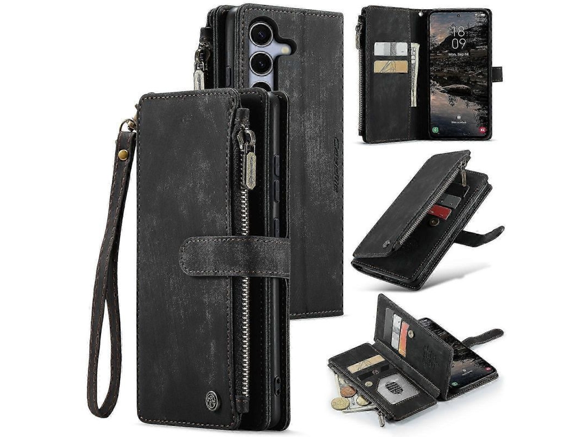 Yuru capa Carteira de Couro com Zíper Caseme C30 com Slot de Cartões para Samsung Galaxy S25 5g Preto