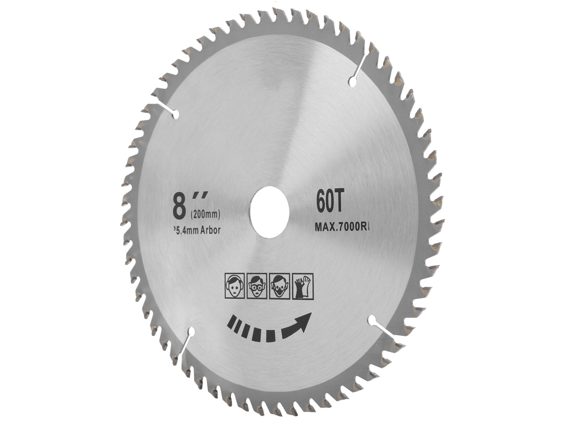 Disco de serra circular de 8 x 60 dentes e 200 mm para madeira, cimento, com ponta de carboneto.