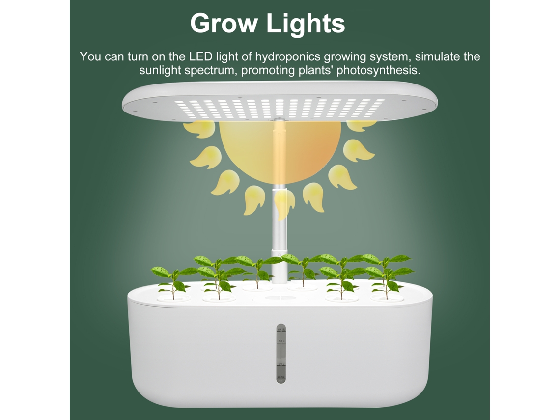 Sistema de cultivo hidropônico com 10 pods, luz LED e solução nutritiva | S/MARCA