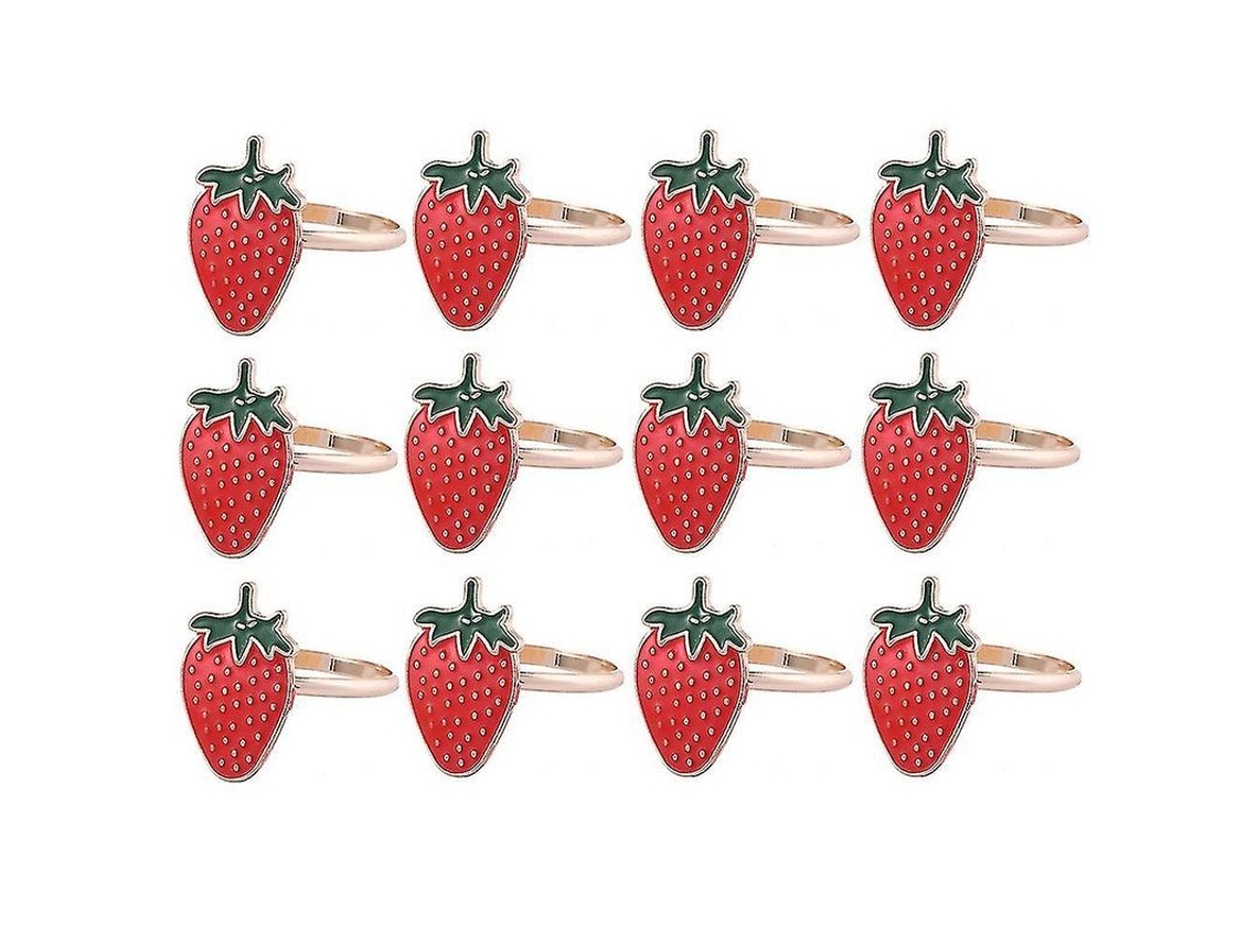 12 Anéis de guardanapo de morango, metal, 33mm | S/MARCA
