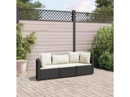 Vidaxl 3 Pcs Conjunto Sofás De Jardim Com Almofadões Vime Pe Preto