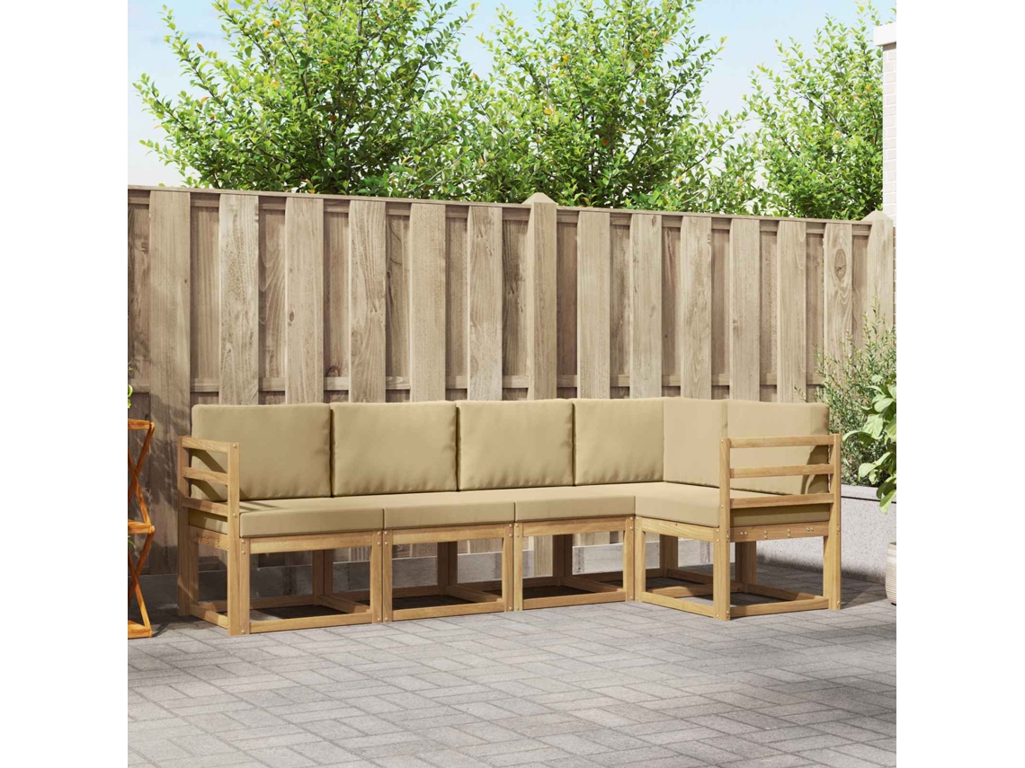 Vidaxl Conjunto De Sofás Para Exterior 5 Unid. Branco E Bege