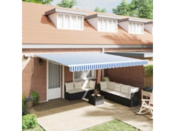 Vidaxl Toldo Retrátil Azul E Branco 500 × 300 Cm Poliéster E Alumínio