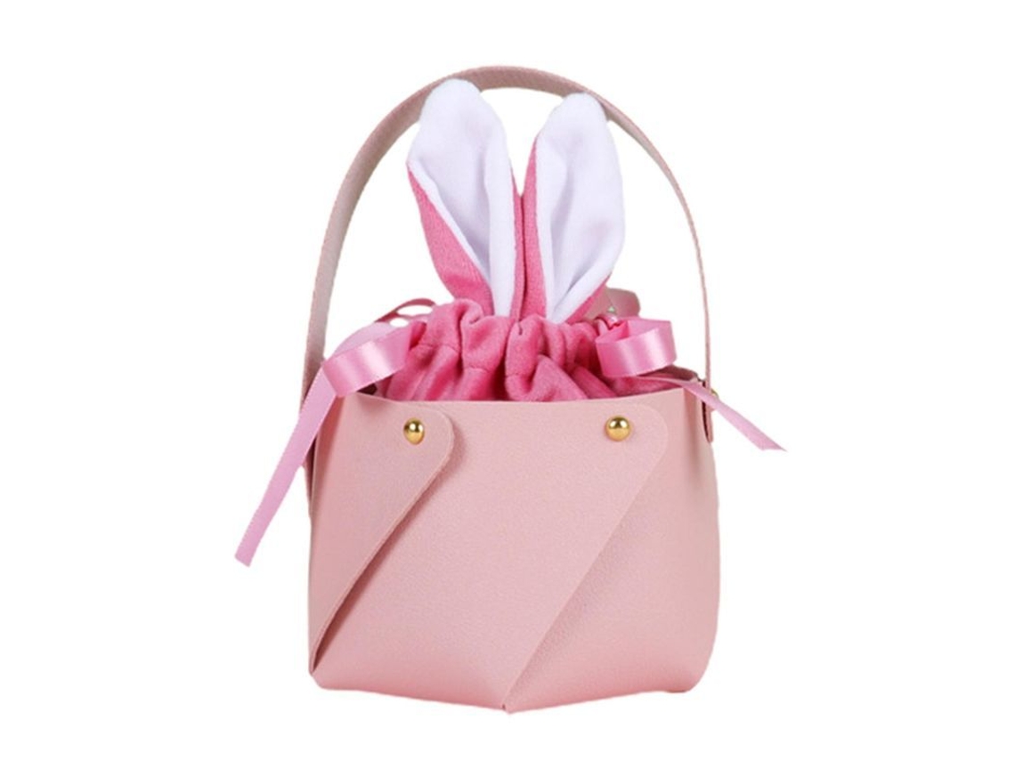 Bolsa De Doces De Páscoa Com Cordão E Alça, Coelho Bonito, Armazenamento Suave, Design Prático Rosa